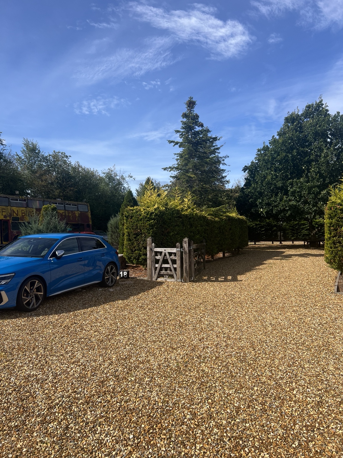 Gravel parking area and gate at Colliters Brook Farm